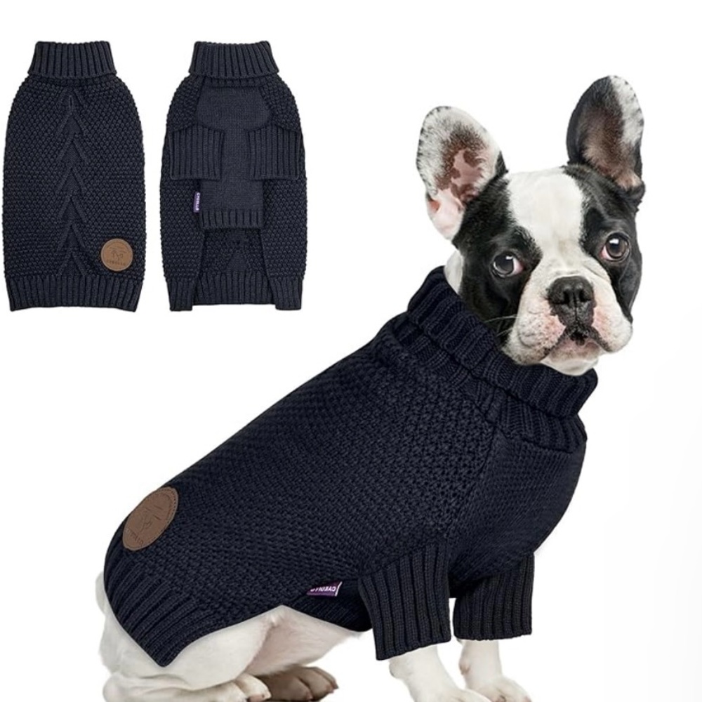cyeollo Dog XL Navy Sweater Turtleneck Knitted Sweaters with Leash Hole Winter